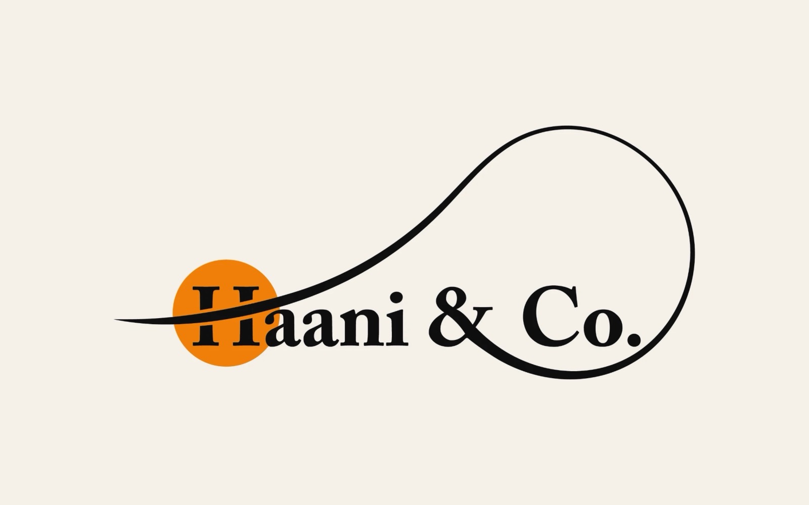 Haani and Co. logo: a serif wordmark on an orange sun with a sweeping line