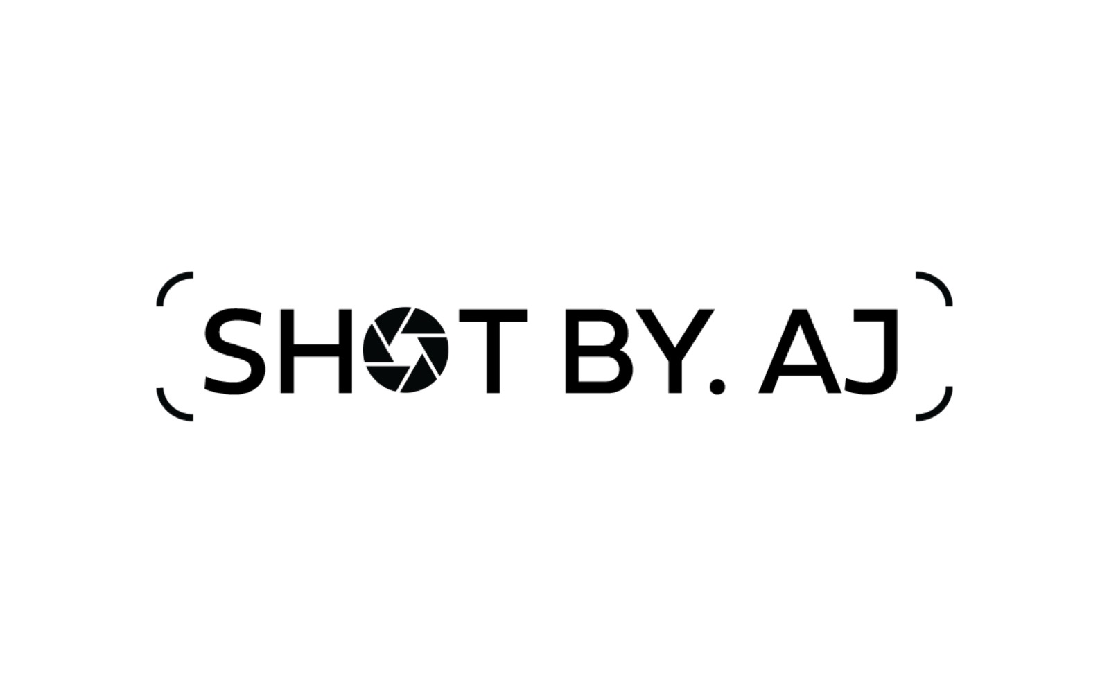 Shot by AJ logo with a camera aperture for the O