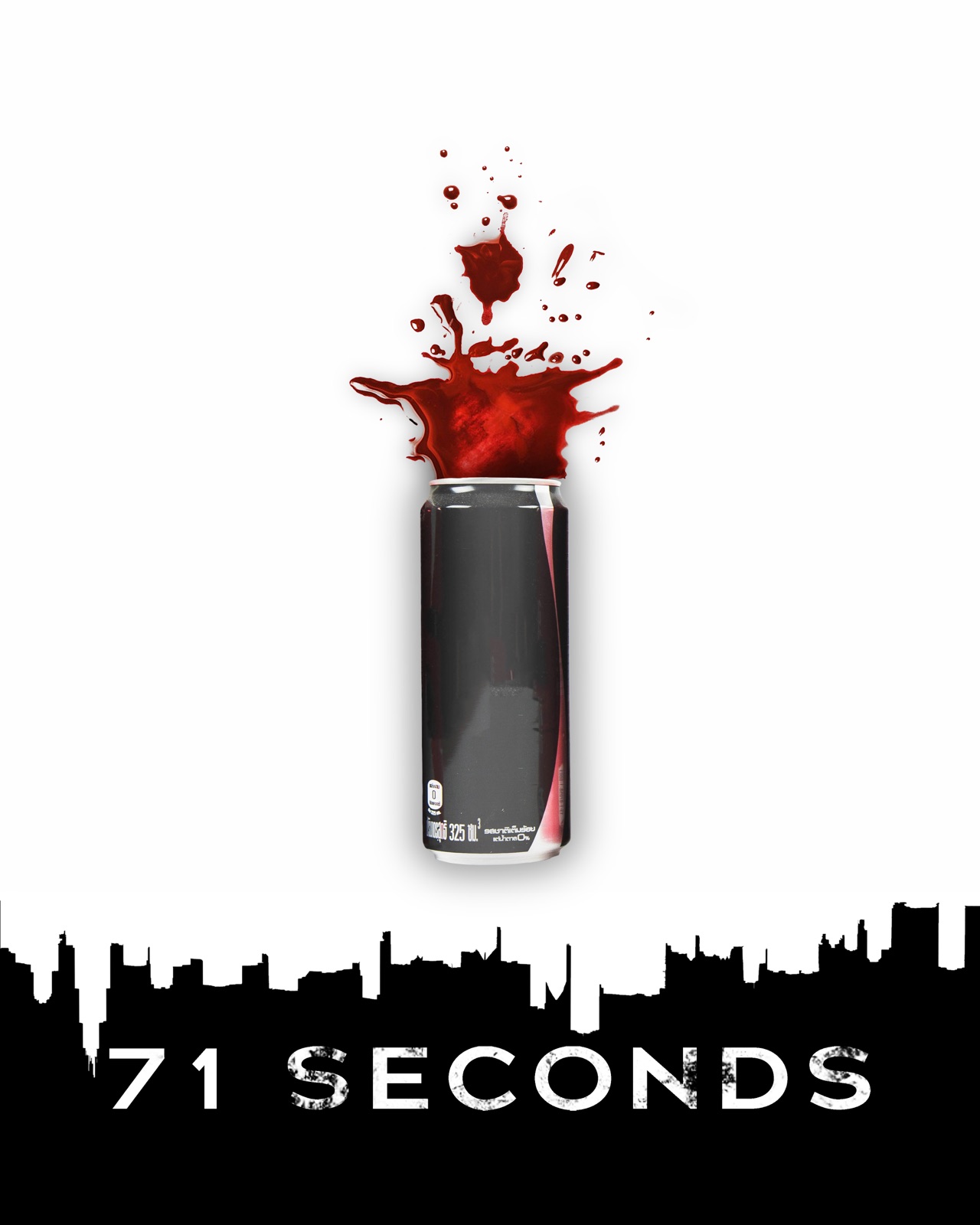 A poster for 71 Seconds: a nail polish bottle spilling red above a city skyline