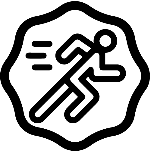 Badge icon: a running figure