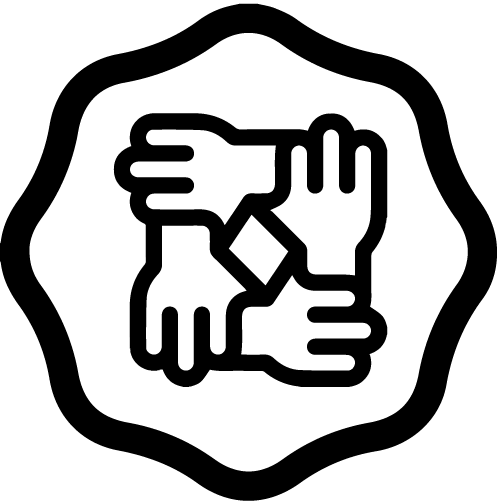 Badge icon: four hands joined in a square