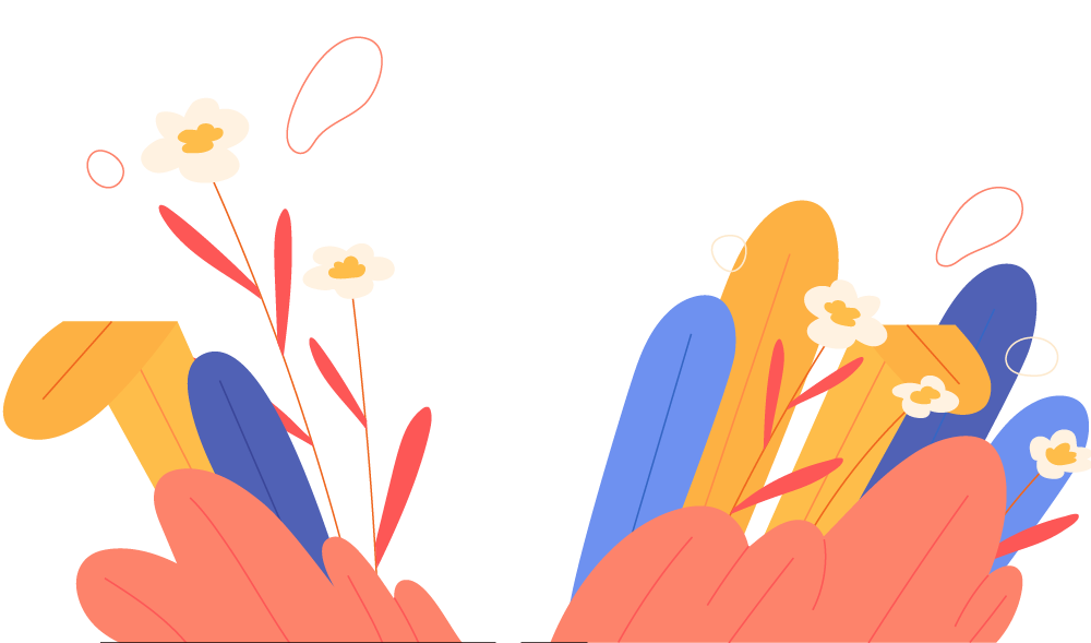 Illustration of colorful leaves and flowers
