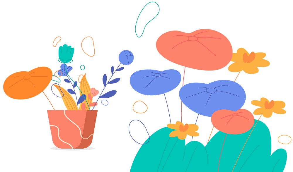 Illustration of a potted plant and flowers
