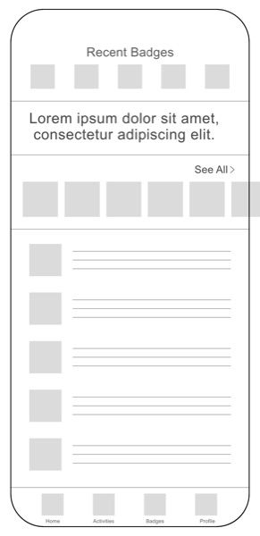 Wireframe: recent badges with a list beneath