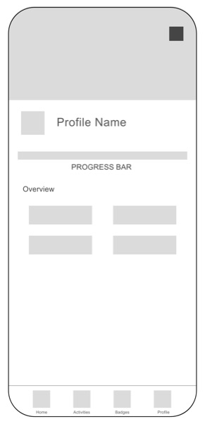 Wireframe: a profile page with a progress bar and overview blocks