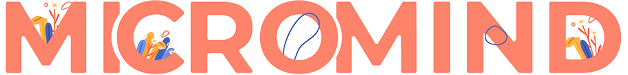 The original Micromind wordmark in coral, with small illustrations inside the letters